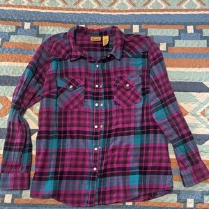 Wrangler Women’s  Plaid Flannel Shirt in Purple and Teal